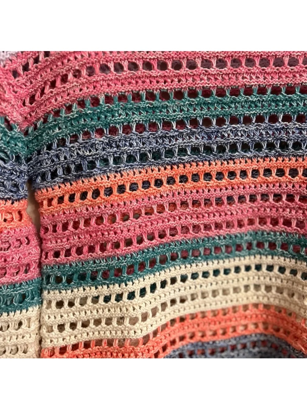 GAP Multi Color Long Bell Sleeve Crochet Pullover Cotton Colorful Sweater Small